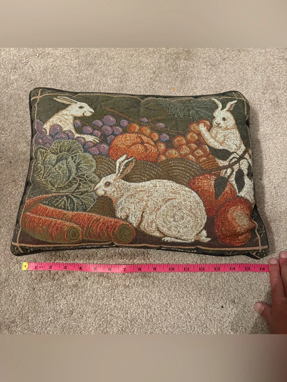 Tapestry Bunny & Harvest Vegetable Decorative Pillow - Multi